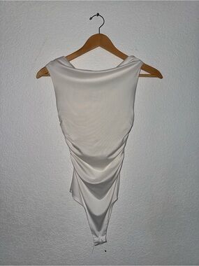 Draped White Sleeveless Bodysuit